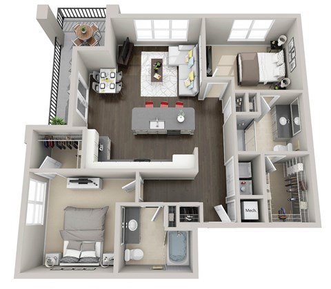 Floor plan for 2 beds, 2 baths, 1182 sqft